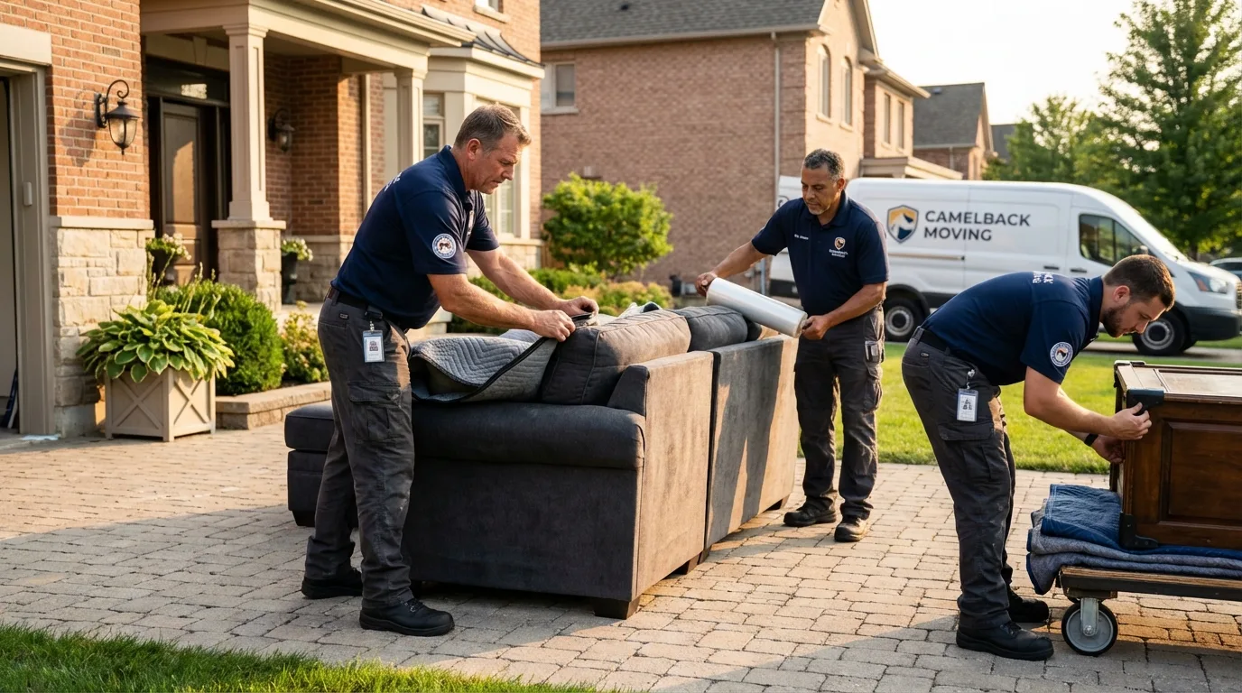 Large estate moving crew wrapping furniture in Mecca, CA